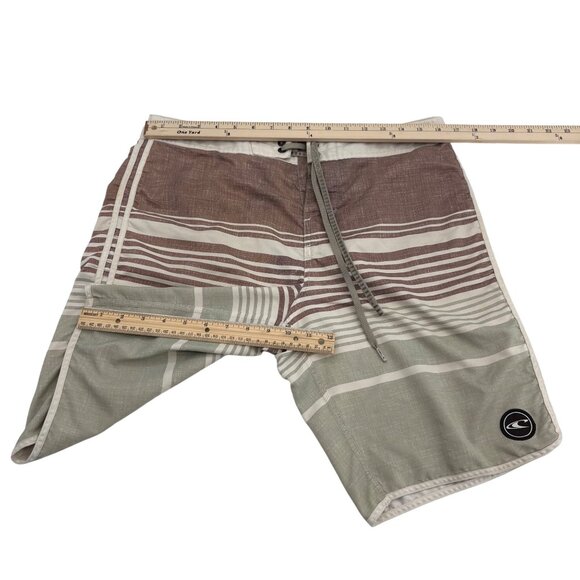 O'Neill Men's Board Shorts Size 32 Stripe Pattern Tan Gray - Picture 3 of 4